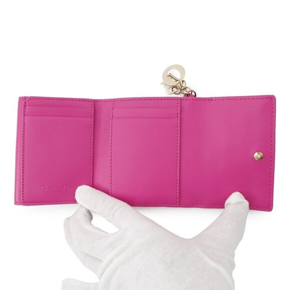 Dior Lady Dior Lotus Wallet Cannage Tri-fold Wallet Lambskin Pink - Picture 4 of 14